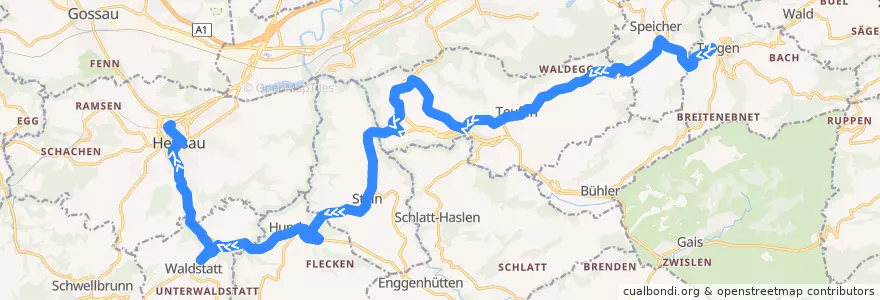 Mapa del recorrido Bus 181: Trogen => Herisau de la línea  en Appenzell Rhodes-Extérieures.