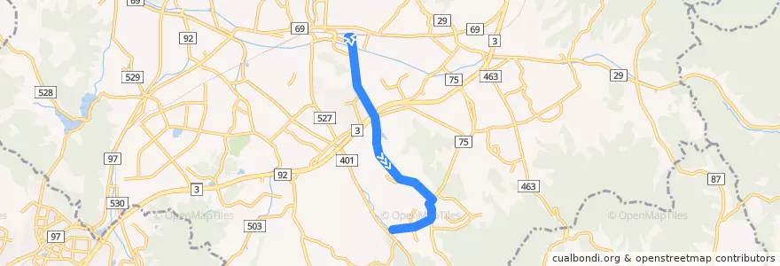 Mapa del recorrido 森林都市線 de la línea  en 宗像市.