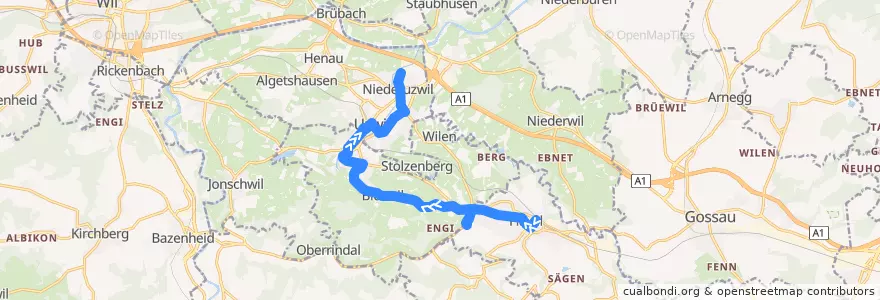Mapa del recorrido Bus 741: Flawil, Bahnhof => Niederuzwil, Gaswerk de la línea  en Wahlkreis Wil.