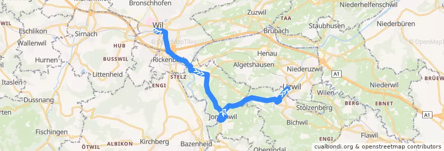 Mapa del recorrido Bus 730: Wil SG, Bahnhof => Uzwil, Bahnhof de la línea  en Wahlkreis Wil.