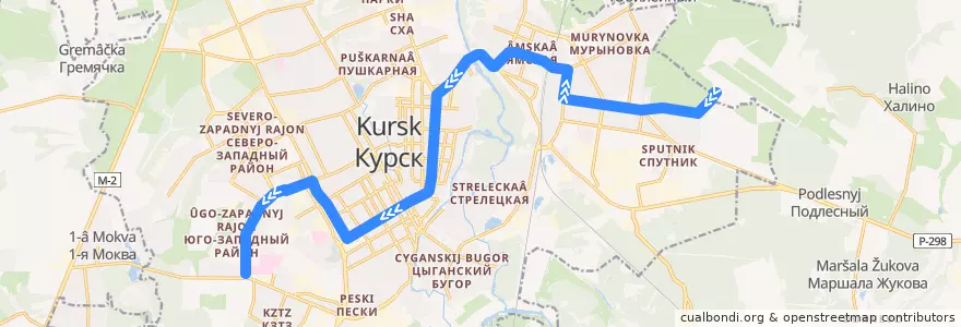 Mapa del recorrido Маршрут автобуса №79: "Аэропорт - Перинатальный центр" de la línea  en городской округ Курск.