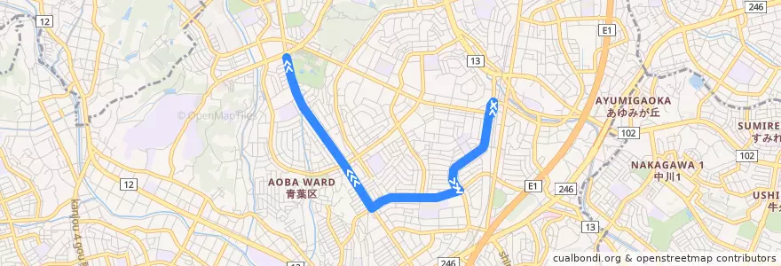 Mapa del recorrido 黒須田みすず線 de la línea  en Aoba Ward.