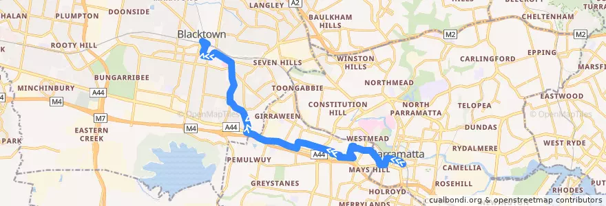 Mapa del recorrido Blacktown de la línea  en Sydney.