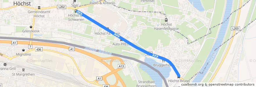 Mapa del recorrido Bus 52a: Höchst => Dornbirn de la línea  en Gemeinde Höchst.