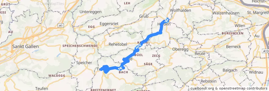 Mapa del recorrido Bus 230: Heiden => Wald AR => Trogen de la línea  en Appenzell Rhodes-Extérieures.