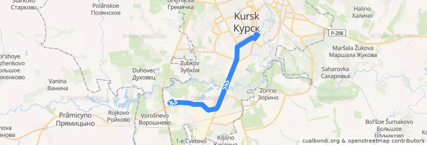 Mapa del recorrido Маршрут автобуса №47: "ДК Волокно - Красная площадь" de la línea  en городской округ Курск.