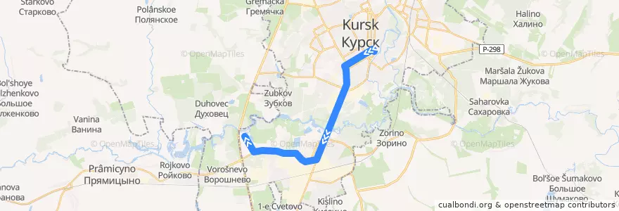 Mapa del recorrido Маршрут автобуса №70: "Красная площадь - улица Крюкова" de la línea  en Kursk.