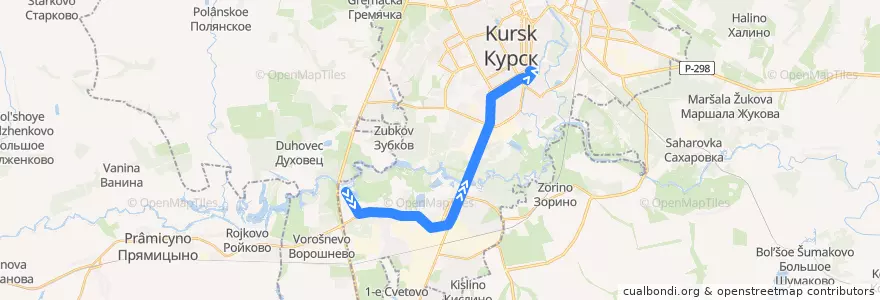 Mapa del recorrido Маршрут автобуса №70: "Улица Крюкова - Красная площадь" de la línea  en городской округ Курск.