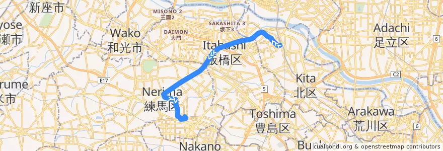 Mapa del recorrido 赤01-2 de la línea  en Tokyo.