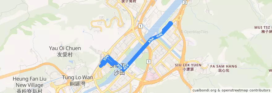 Mapa del recorrido 284 (Shatin Central B/T - Ravana Garden) de la línea  en 沙田區 Sha Tin District.