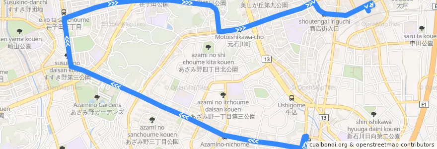 Mapa del recorrido 嶮山線 de la línea  en 青葉区.