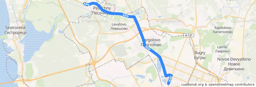 Mapa del recorrido Автобус № 109Б: Песочный, Белоостровское шоссе => станция метро «Озерки» de la línea  en Выборгский район.