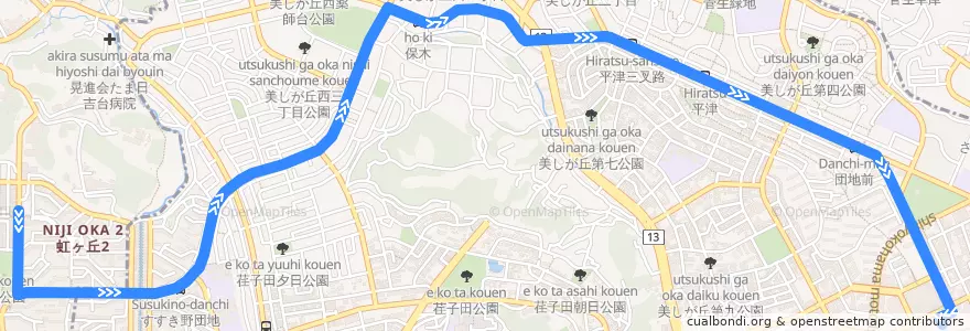 Mapa del recorrido 団地線 de la línea  en 요코하마시.
