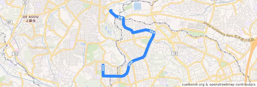 Mapa del recorrido 美しが丘線 de la línea  en 横浜市.