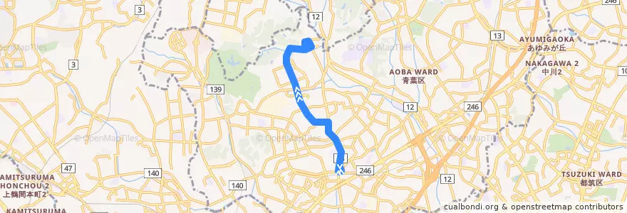 Mapa del recorrido 鴨志田団地線 de la línea  en Аоба.