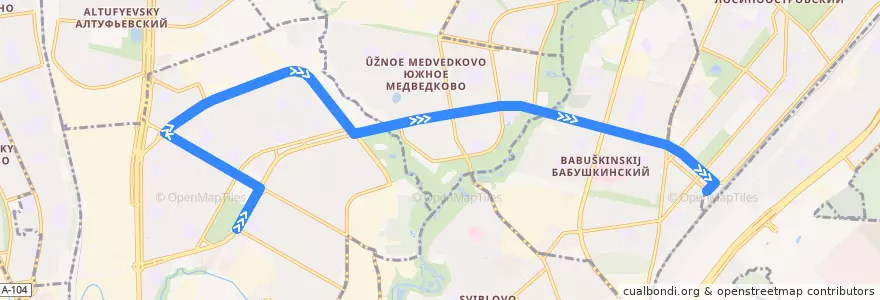 Mapa del recorrido Автобус 838: Микрорайон 4 «Д» Отрадного => Станция Лосиноостровская de la línea  en Северо-Восточный административный округ.