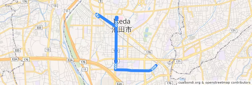 Mapa del recorrido 5: 池田→石橋北口 de la línea  en 池田市.