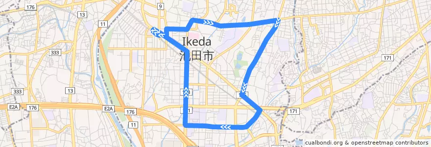 Mapa del recorrido 7: 池田→石橋北口→池田（循環） de la línea  en 池田市.