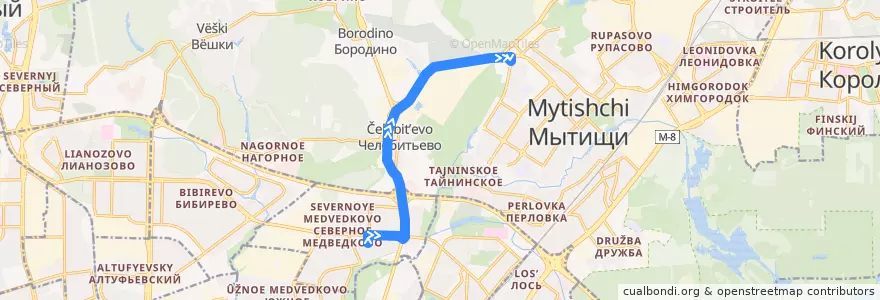 Mapa del recorrido шаттл м.Медведково-ТРЦ "Июнь" de la línea  en Distretto Federale Centrale.