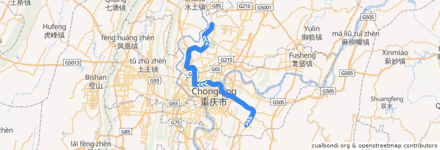 Mapa del recorrido CRT Line 6 (International Expo Line): 茶园 => 悦来 de la línea  en 重庆市.