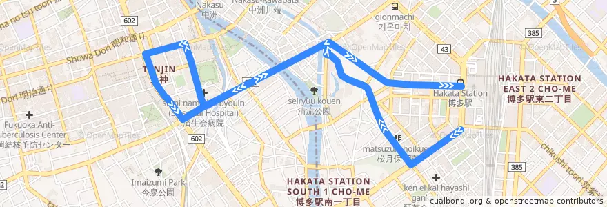Mapa del recorrido キャナルシティラインバス　快速 de la línea  en 福岡市.