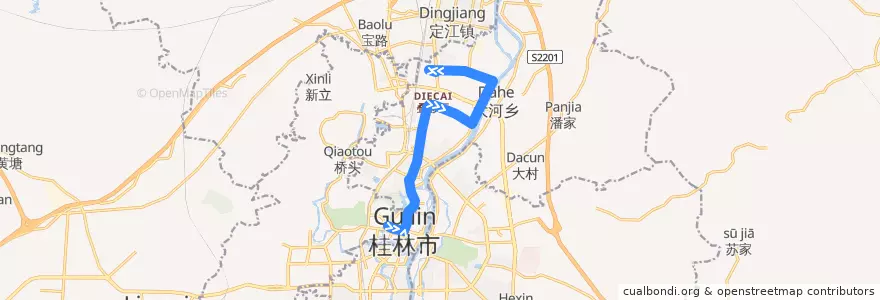 Mapa del recorrido Bus 1: 鼎富大厦 => 桂林北站 de la línea  en Diecai District.