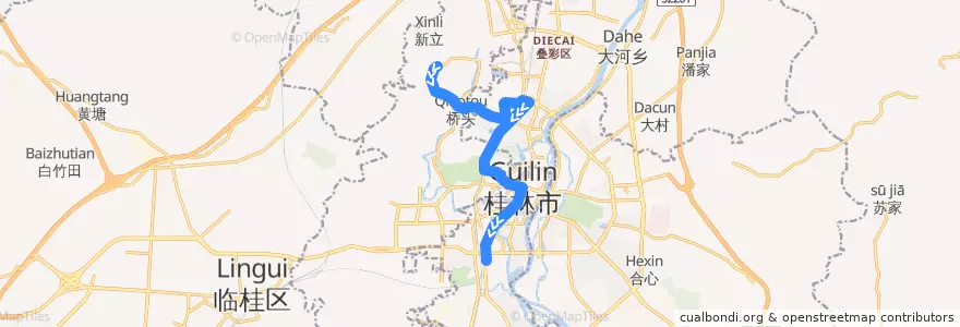 Mapa del recorrido Bus 3: 长海五村 => 天鹅塘 de la línea  en 桂林市.