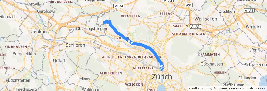 Mapa del recorrido Bus 46: Zürich, Bahnhofquai/HB → Rütihof de la línea  en Zürich.