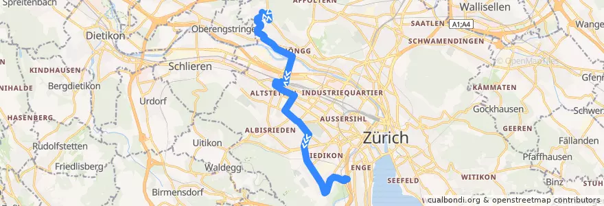 Mapa del recorrido Bus 89: Zürich, Heizenholz → Sihlcity de la línea  en Zürich.