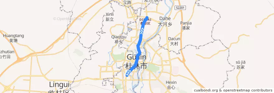 Mapa del recorrido Bus 100: 政务服务中心 => 火车始发站 de la línea  en 桂林市.
