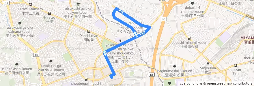 Mapa del recorrido 犬蔵線 de la línea  en 宮前区.