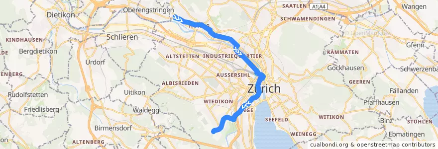 Mapa del recorrido Tram 13: Frankental → Albisgütli de la línea  en Zürich.