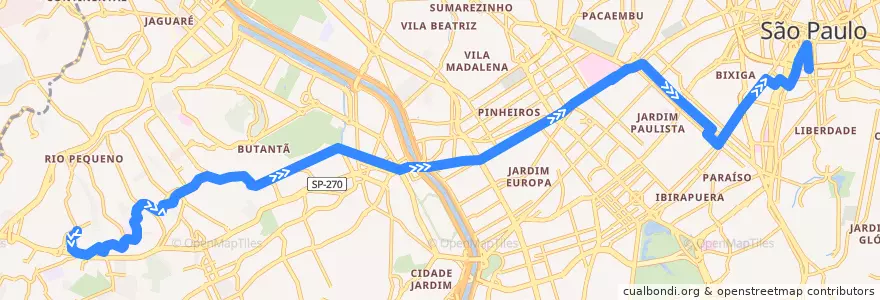 Mapa del recorrido 715M-10 Largo da Pólvora de la línea  en São Paulo.