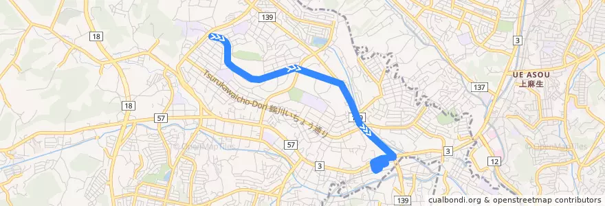 Mapa del recorrido 鶴13 de la línea  en 町田市.