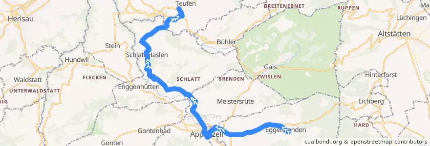Mapa del recorrido Bus 191: Eggerstanden => Moren => Teufen de la línea  en Appenzello Interno.