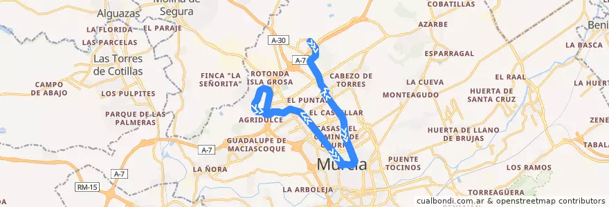 Mapa del recorrido Tranvía 1: Nueva Condomina <=> UMU Campus Espinardo de la línea  en Verger-de-Murcie.
