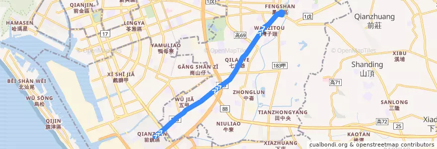 Mapa del recorrido 五甲幹線B(往程) de la línea  en Гаосюн.