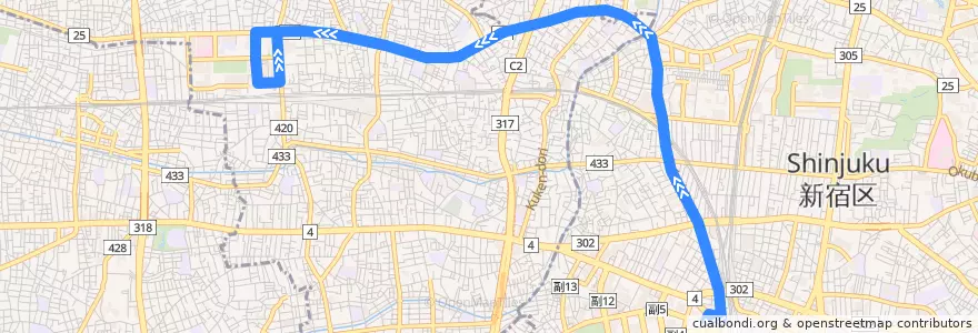 Mapa del recorrido 新宿線 de la línea  en Tokio.