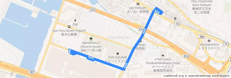 Mapa del recorrido ららぽーと無料送迎バス de la línea  en 船橋市.