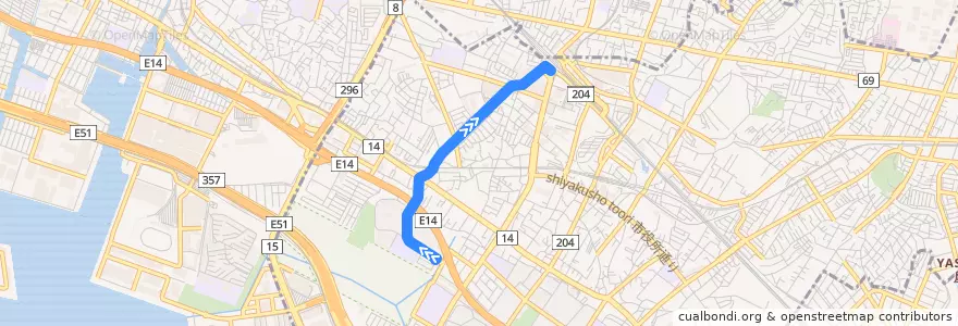 Mapa del recorrido バス: 谷津線: 津71: 谷津干潟 -> 津田沼駅 de la línea  en 習志野市.