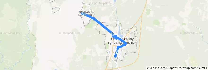 Mapa del recorrido авт. № 11: п.Гусевский=>ул. Солнечная de la línea  en городской округ Гусь-Хрустальный.