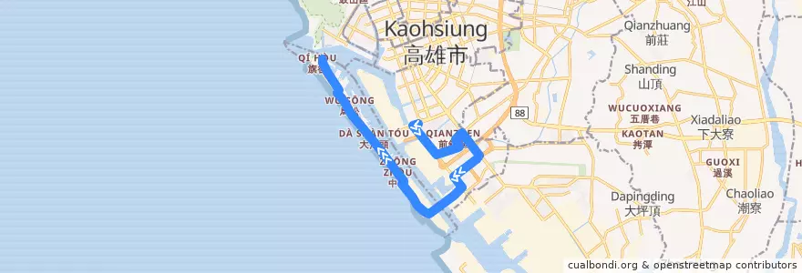 Mapa del recorrido 紅9(正線_往程) de la línea  en Kaohsiung.