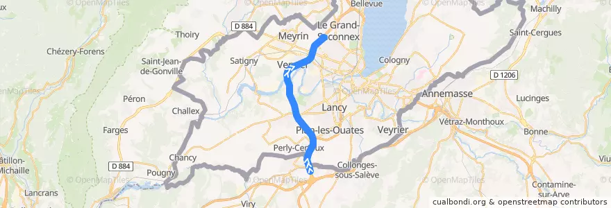 Mapa del recorrido Ouibus 73 : Grenoble - Gare Routière -> Genève - Aéroport de la línea  en 日內瓦.