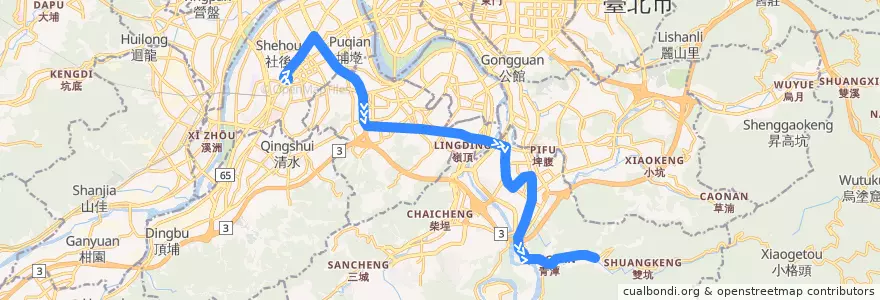 Mapa del recorrido 新北市 930 板橋-大崎腳 (返程) de la línea  en Nouveau Taipei.