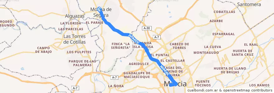 Mapa del recorrido Molina de Segura - Murcia de la línea  en منطقة مرسية.