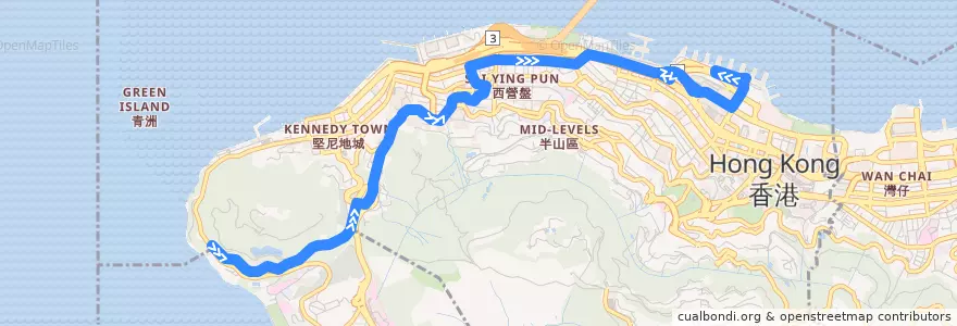 Mapa del recorrido Bus 3A (Felix Villas → Central (Star Ferry)) de la línea  en 中西區 Central and Western District.