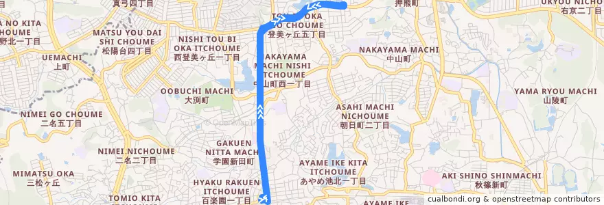 Mapa del recorrido 学園前駅（北） - 東登美ヶ丘一丁目 (Gakuemmae Station to Higashitomigaoka 1-chome) de la línea  en Nara.