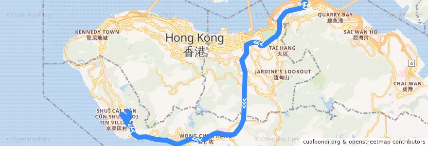 Mapa del recorrido Bus 38 (North Point Ferry Pier - Chi Fu Fa Yuen) de la línea  en Hong Kong Island.