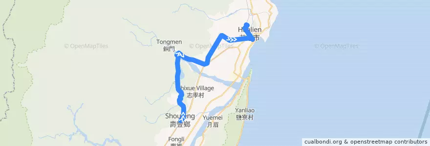 Mapa del recorrido 1139路 花蓮客運 壽豐-鯉魚潭-花蓮火車站 de la línea  en Condado de Hualien.