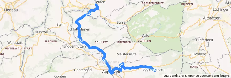 Mapa del recorrido Bus 191: Eggerstanden => Bleichenwald => Teufen de la línea  en Appenzell Innerrhoden.